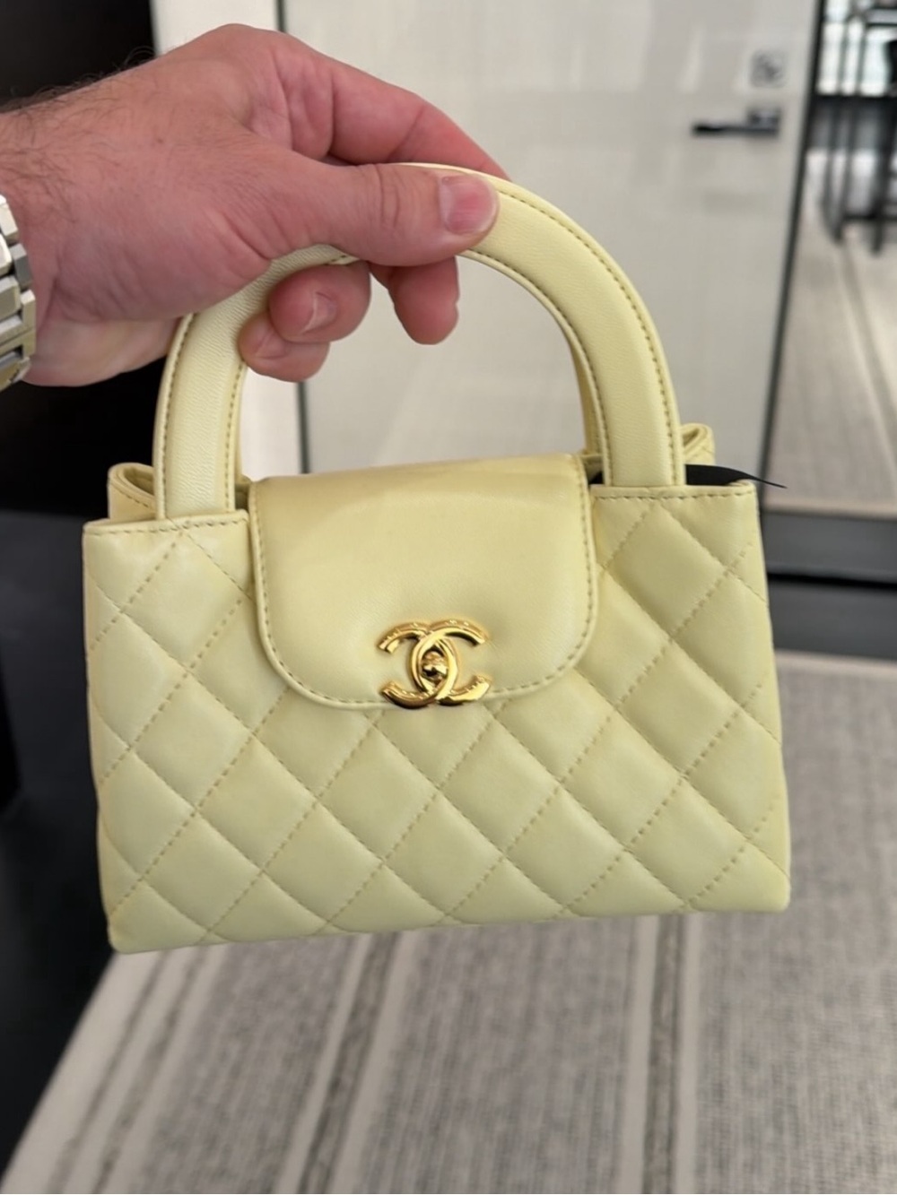 Brand New Chanel Butter Yellow Nano Kelly Top Handle Bag
